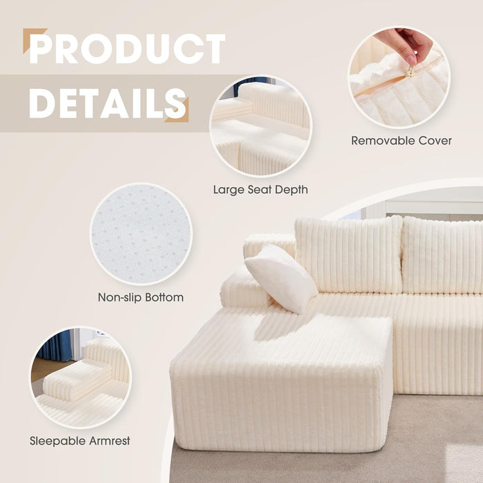 Modular L Shape Sofa 96Inch OversizedChaise MemoryFoam