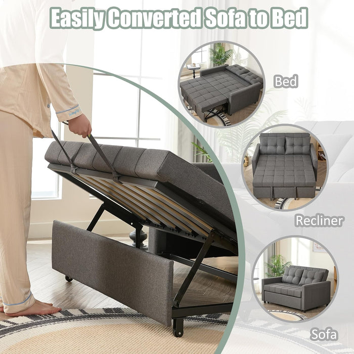 52Inch Sleeper Sofa With Pullout Bed GrayFabricUpholstery