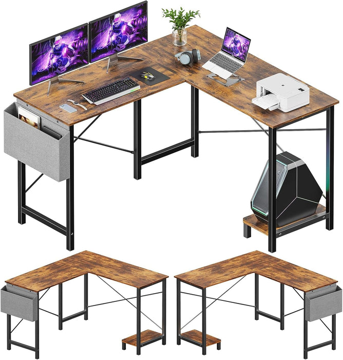 L Shaped Desk - Computer Corner Gaming PC Table with CPU Stand Side Bag for Home Office Dorm Sturdy Writing Workstation