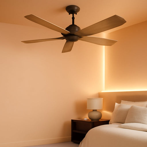 48 Inch DC Ceiling Fan without Lights, 4 Carved Solid Wood Blades, 6-Speed Noiseless Reversible DC Motor, Modern Ceiling Fan No Light with Remote, Graphite Finish with Gray Blades, ETL Listed