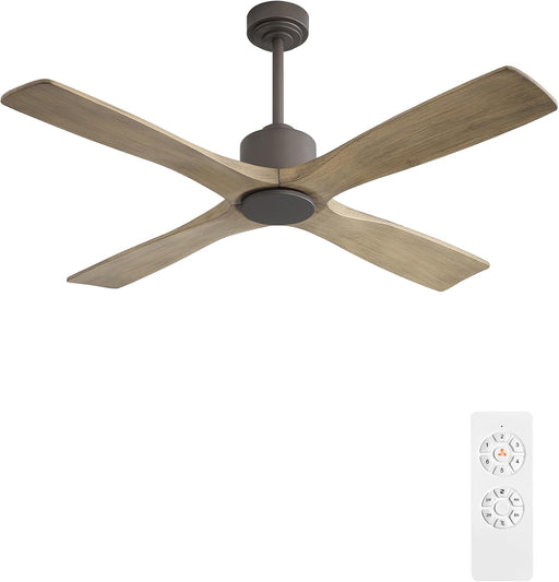 48 Inch DC Ceiling Fan without Lights, 4 Carved Solid Wood Blades, 6-Speed Noiseless Reversible DC Motor, Modern Ceiling Fan No Light with Remote, Graphite Finish with Gray Blades, ETL Listed