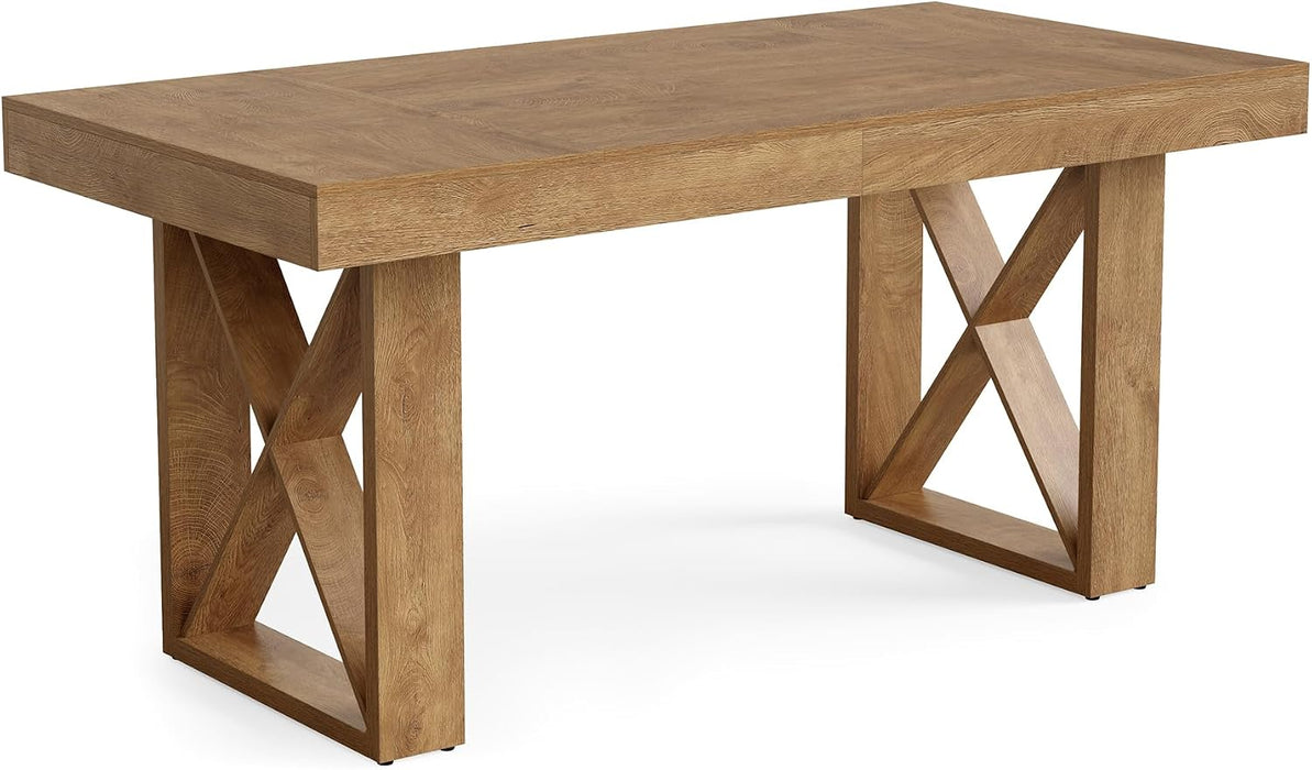 63-Inch Dining Table for 4 People, Farmhouse Thick Appearance Design, Rustic Rectangle Kitchen Dinner Table for Dining Room, Living Room, Yellowish Brown