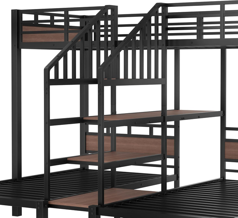 Metal Triple Bunk Bed JetBlackFinish IndustrialGrade