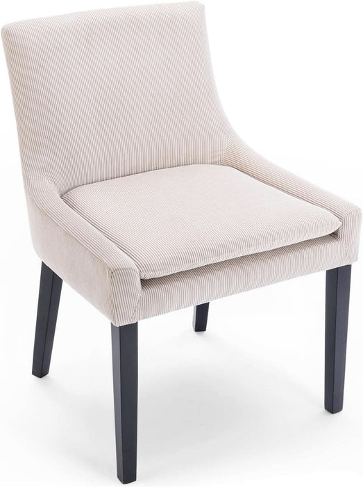 Modern Dining Chairs Set of 4, Upholstered Corduroy Accent Side Leisure Chairs with Mid Back and Wood Legs for Living Room/Dining Room-Beige