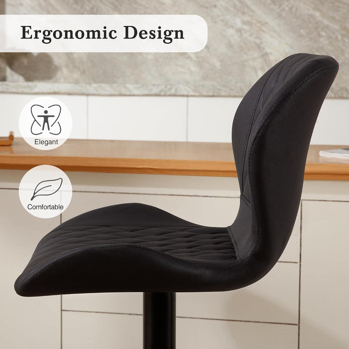 Bar Stools Set of 2, Modern Swivel Counter Height Barstools for Kitchen Island Chairs, Adjustable Fabric Bar Stools with Back for Kitchen Counter Bar, Black