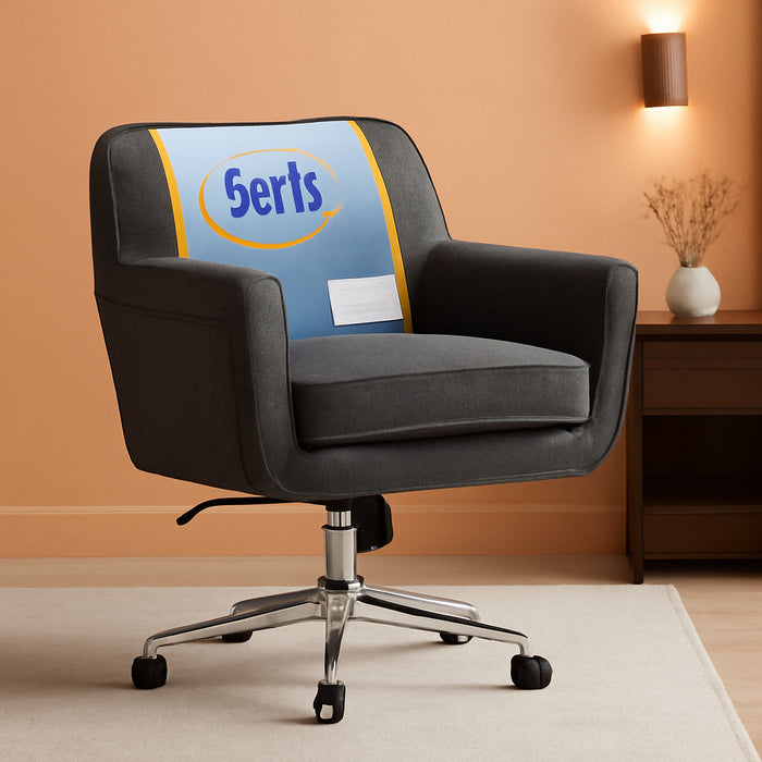 Ashland Home Office Desk Chair with Button Tufted Mid-Back, Memory Foam Cushion and Padded Arms, Mid Century Modern Vanity Armchair with Wheels for Bedroom, Chrome Metal Base, Dark Gray