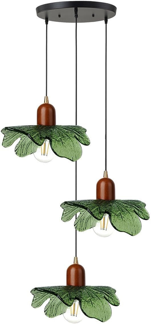 Exquisitely Green Glass Pendant Light Three Globes