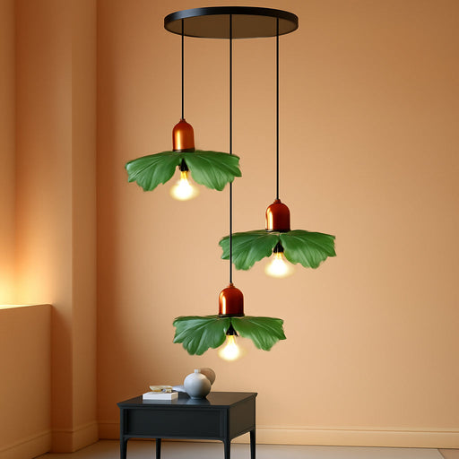 Exquisitely Green Glass Pendant Light Three Globes