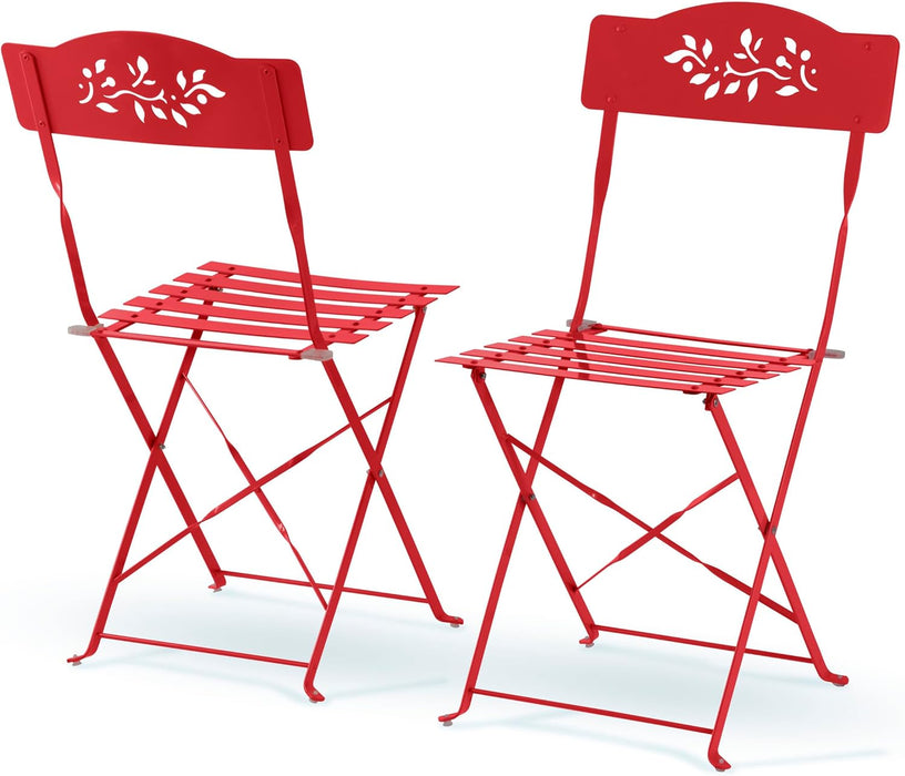 Indoor/Outdoor 3-Piece Bistro Set Folding Table and Chairs Patio Seating, Red