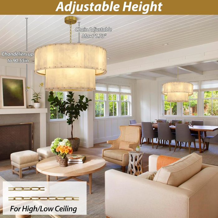 Alabaster Chandelier,D32In Spanish Marble round Alabaster Chandelier 2 Tiers,Modern Living Room Alabaster Chandeliers, Adjustable Gold Chandeliers for Dining Room,Bedroom,Bathroom,Entryway