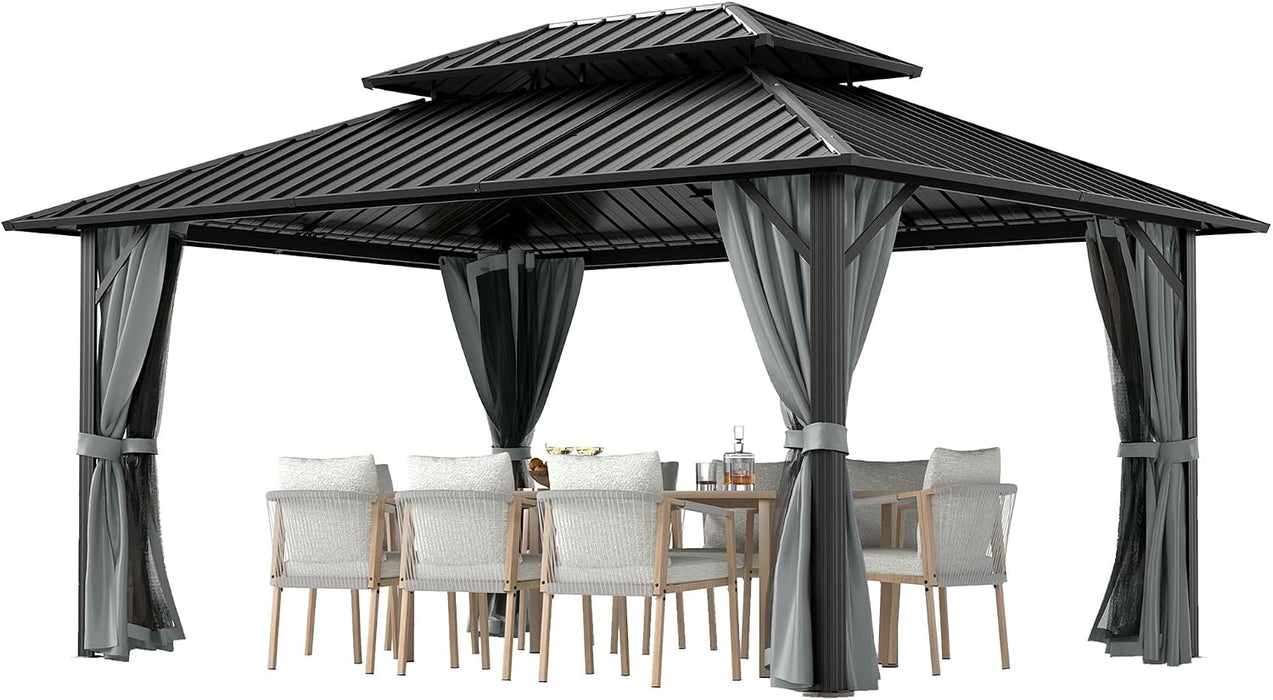 12x16 Grey Aluminum Gazebo With Weatherproof Roofing