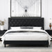 Full Size Bed, Black Faux Leather Upholstered Button Tufted Low Profile Platform Bed Frame with Adjustable Headboard for Bedroom