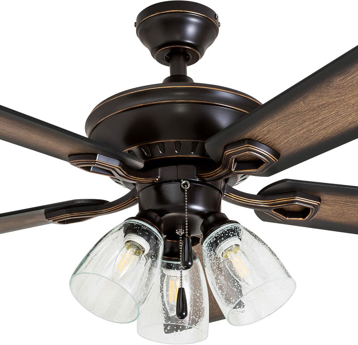 Glenmont, 52 Inch Farmhouse LED Ceiling Fan with Light, Pull Chain, Three Mounting Options, Dual Finish Blades, Reversible Motor - 40278-01 (Oil-Rubbed Bronze)