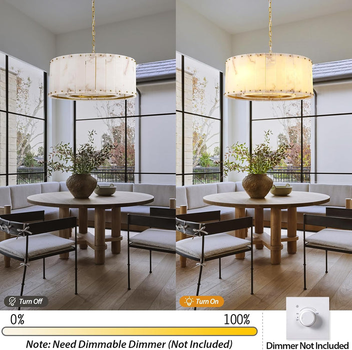 Alabaster Chandeliers,D24In Marble round Alabaster Chandelier,Modern Brass Dining Room Chandelier, Adjustable Gold Chandeliers for Bedroom,Bathroom,Entryway,Foyer,E12 Bulbs Included