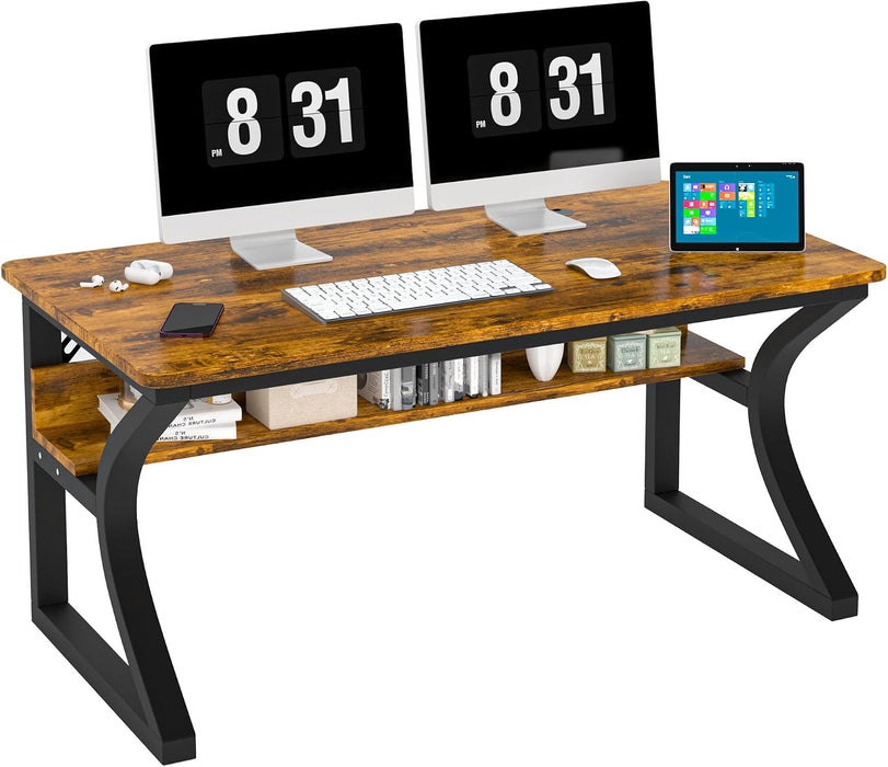 Computer Desk, 47 X 20In Computer Desk, Office Desk W/Storage, Home Office Desks for Gaming Study Writing Work, Sturdy Metal Frame, Large Legroom, Waterproof, Scratch-Resistant, Rustic Brown