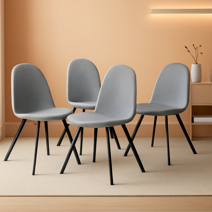 Dining Chairs Swivel Set of 4, Fabric Accent Side Chair Armelss Mid Back with Padded Rotated Seat Cushion and Metal Legs for Kitchen, Dining Room, Living Room, Bedroom, Slubbed Grey