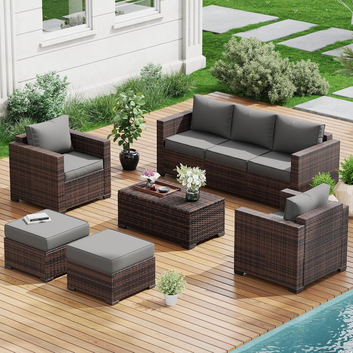 Patio Furniture Set, Outdoor Furniture Wicker Rattan Sofa, Outdoor Sectional with Ottomans, Patio Set for Backyard Porch Balcony (Grey)