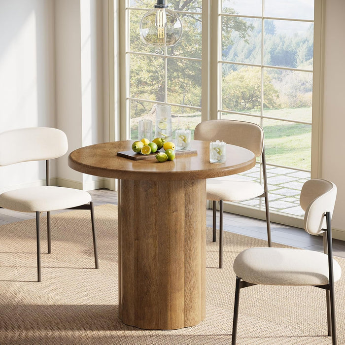 31.5-Inch round Dining Table for 2-4 People, Small Kitchen Table with Sturdy Base for Dining Room, Living Room (Brown)