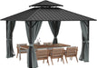 12'X12' Outdoor Hardtop Gazebo, Aluminum Gazebo with Double Galvanized Steel Roof, Curtains and Netting for Patio, Backyard, Deck, Lawn, Easy Assembly (Grey)