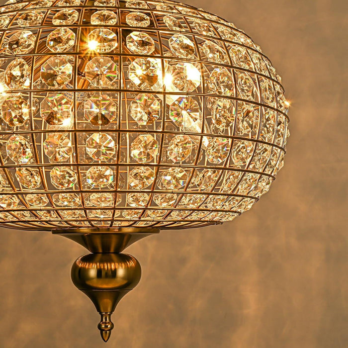 Gold Crystal Chandelier, 16.5" Modern 4-Light round Crystal Pendant Light Antique Globe Foyer Chandelier for Dining Room Living Room