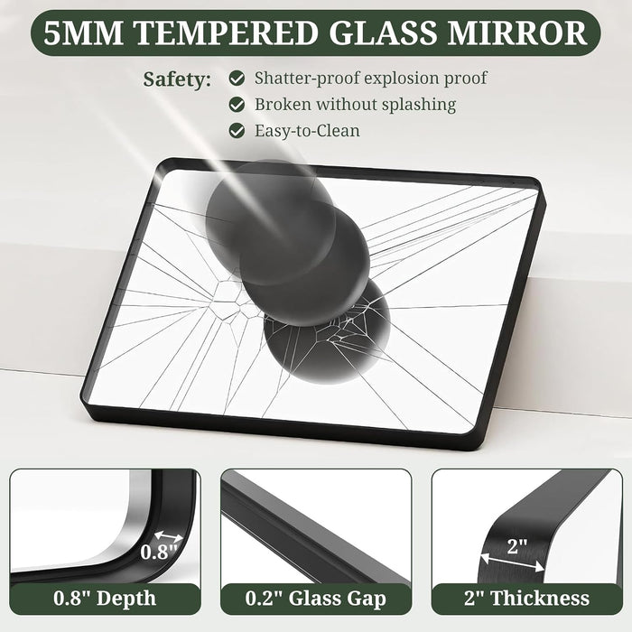 Bathroom Mirror 40X30 Inch Black Metal Frame Rectangle Vanity Mirror