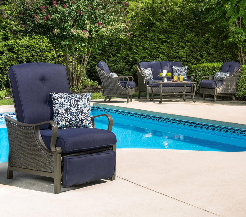 Ventura Brown Wicker Outdoor Recliner Chair with Cushions and Accent Pillow, Luxury All-Weather Outdoor Patio Recliner Chair with Rust Resistant Steel Frames for Deck, Backyard, Pool Side