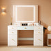 Makeup Vanity Desk with Lights & 3 Way Mirror, Large Girls Vanity Table Set with Charging Station, 3 Lighting Modes & 360° View Mirror, 9 Drawers Dresser for Bedroom, White