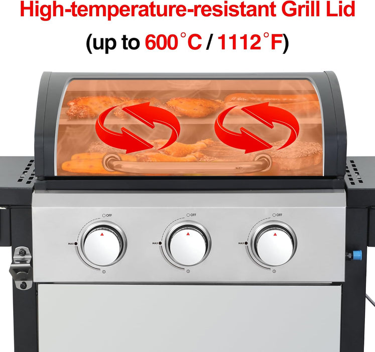 Stainless Steel 4-Burner Propane Gas Grill – 40,000 BTU Output, Porcelain-Enamel Grates, Even Heating System & Easy Grease Management for Backyard Patio BBQ Parties