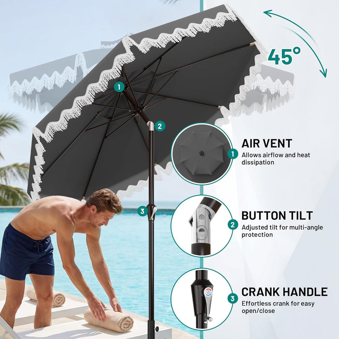 9FT 2 Tier Fringe Patio Umbrella W/Tilt