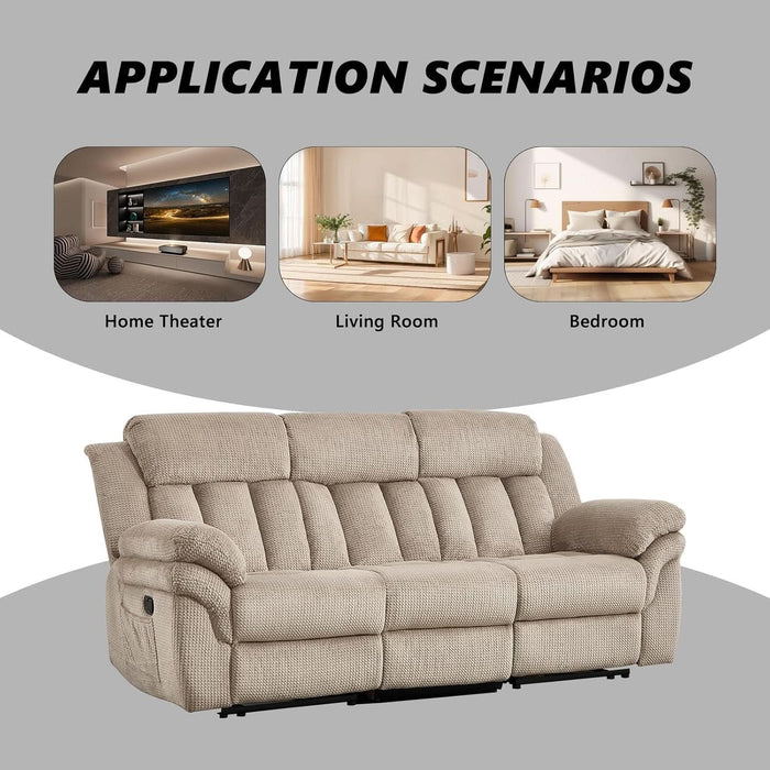 Recliner Sofa Set, Manual Reclining Sofa with Overstuffed Armrest for Living Room,Bedroom Furniture,Office,3 Seat Light Brown