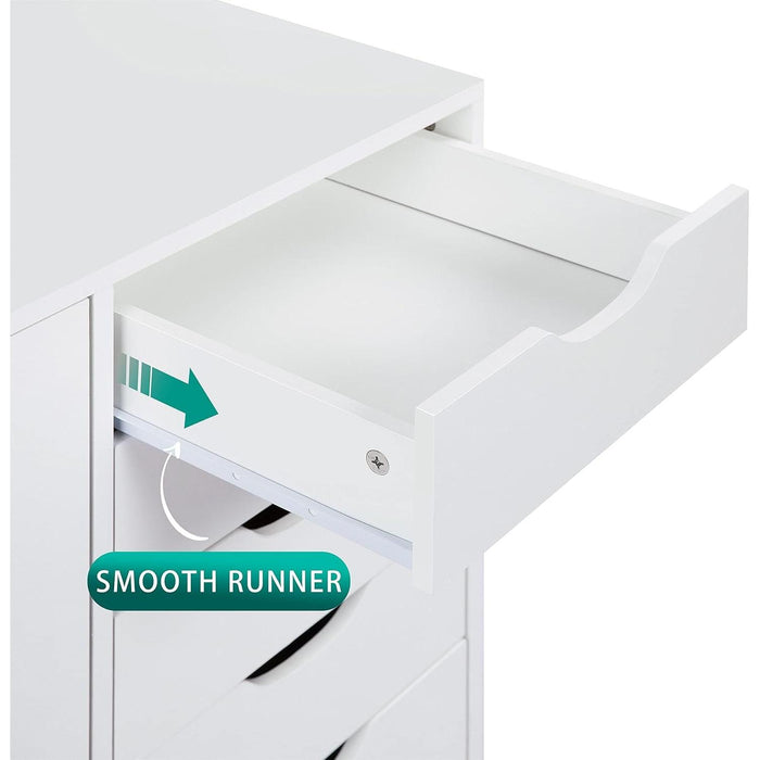 White Dresser with 5 Drawers & Wheels