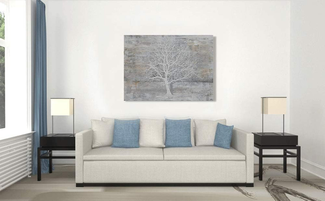 Tree of Life Canvas Wall Art Hand Painted Grey White Beige Paintings Modern Abstract Forest Pictures Artwork for Living Room Bedroom Office Decoration