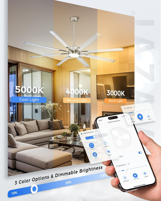 72 Inch Industrial Style Brushed Nickel Ceiling Fan