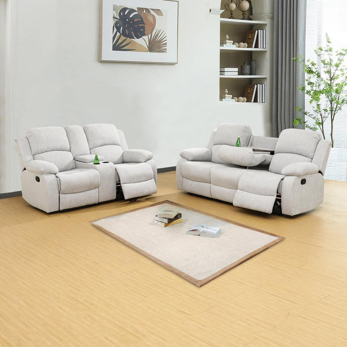 Microfiber Living Room Furniture Set Reclining Sofa Set Loveseat Furniture Sets in Living Room Sofa Recliners (Sofa+Loveseat, Grey)