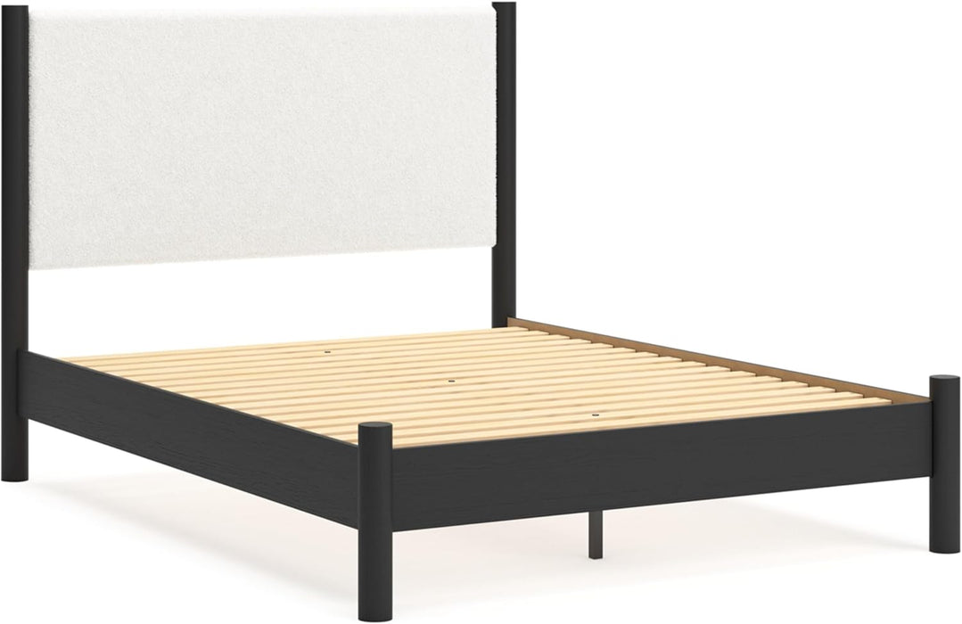 Signature Design by Ashley Cadmori Modern Queen Upholstered Platform Bed, Foundation or Box Spring Not Needed, Black & White