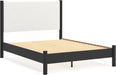 Signature Design by Ashley Cadmori Modern Queen Upholstered Platform Bed, Foundation or Box Spring Not Needed, Black & White