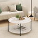 BESI Coffee Table, 2-Tier round Coffee Table with Storage, Shelf and Metal Legs, for Living Room, Light Marble