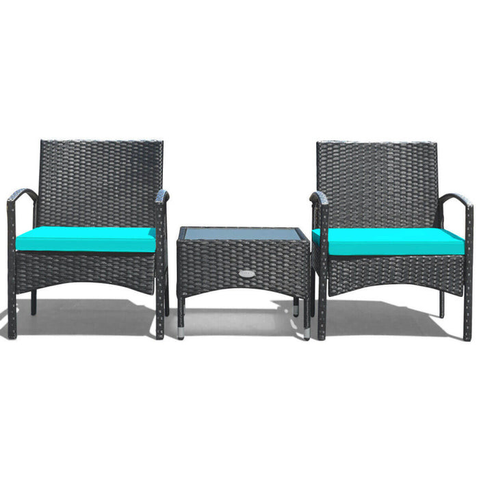 3 Pieces Patio Wicker Rattan Furniture Set with Cushions for Lawn Backyard