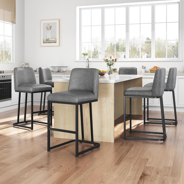 Counter Height Bar Stools 24'' Bar Stools Set of 2 Leather Bar Chairs Modern Upholstered Barstools with Back for Kitchen Counter Gray
