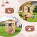 Wooden Kids Playhouse, Outdoor Playhouse with Working Door & Flowers Pot Holder, Oak