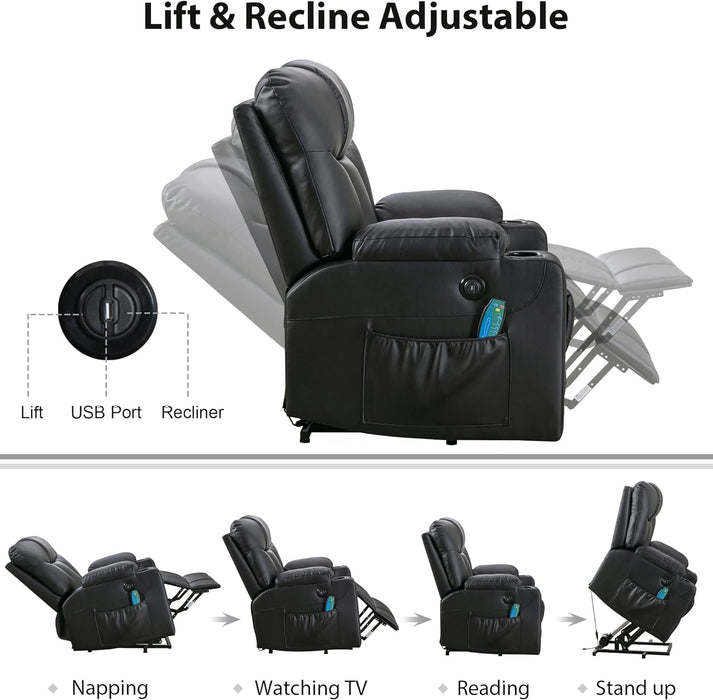 Wide Leather Recliner with Massage & Heat