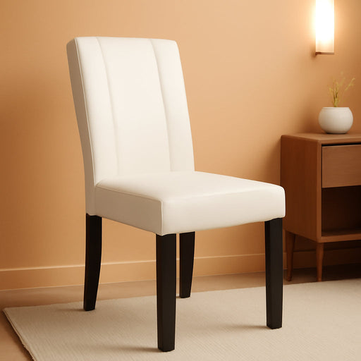 Urban Style Solid Wood Leatherette Padded Parson Chair, Off-White, Set of 2