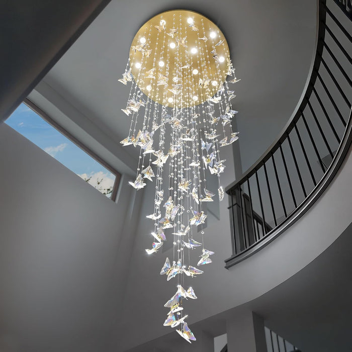 H138 High Ceiling Chandelier - Modern Crystal Raindrop Large Chandelier for Staircase Foyer Entryway Living Room - Dimmable 3000-6000K