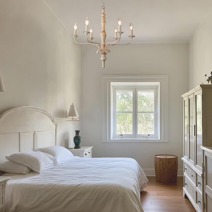 6 Light Farmhouse French White Distressed Chandelier