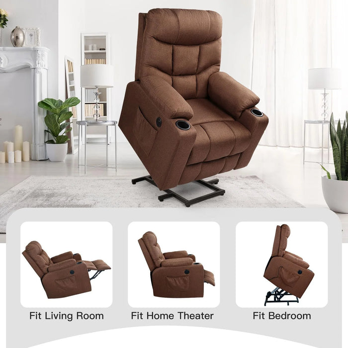 Large Power Lift Recliner for Elderly, Heavy Duty Electric Lift Chair with Heated Vibration Massage in Clay, Brown