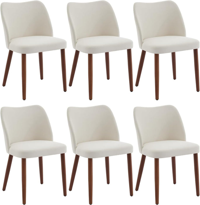 Linen Dining Chair Set of 4 Upholstered Fabric Dining Chair with Wood Legs, Wing Backrest, Wooden Kitchen Chairs with Thick Cushions, Leveling Feet for Dining Room, Living Room, White