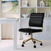 Ivy Armless Swivel Task Chair for Home Office in Black Faux Leather with Polished Brass Frame