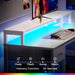 47 Inch Reversible L Shaped Desk with LED Lights & Power Outlets, Computer Desk with Shelves & Monitor Stand, Gaming Desk with Drawer, Home Office Desk Corner Desk, PU White Drawer