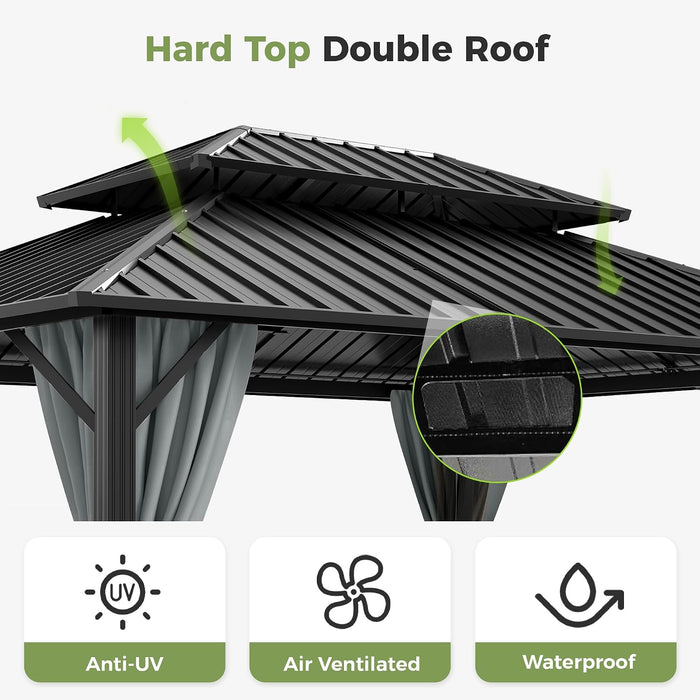 12x16 Grey Aluminum Gazebo With Weatherproof Roofing