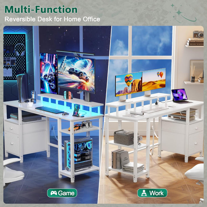 SixtyOneInch Computer Desk LED Illumination White Finish